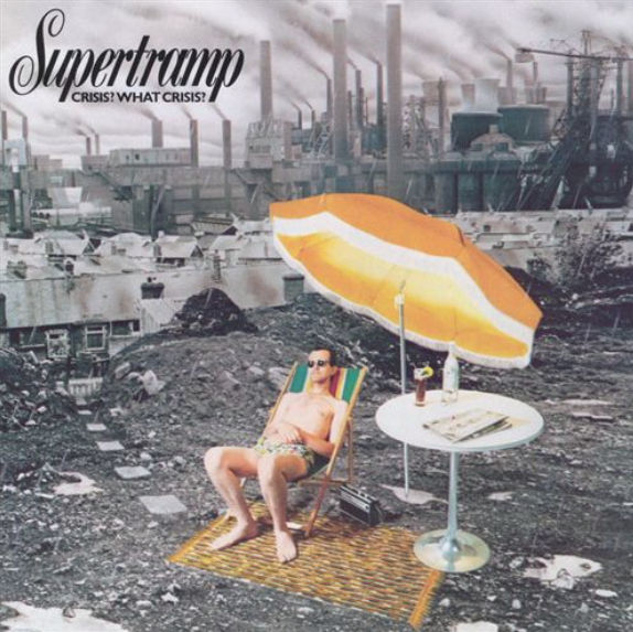 Skivalbumet "Crises? What Crises" framsida, gruppen Supertramp (1975) [hämtad från allmusic.com]