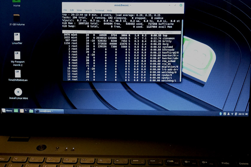 Linux Mint LMDE 3 is loaded on my laptop, with terminal window open [photo: Henrik Hemrin]