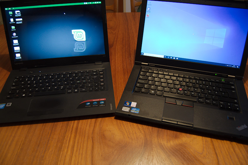 My two laptops side by side: Lenovo Ideapad to the left, Lenovo Thinkpad to the right [photo: Henrik Hemrin]